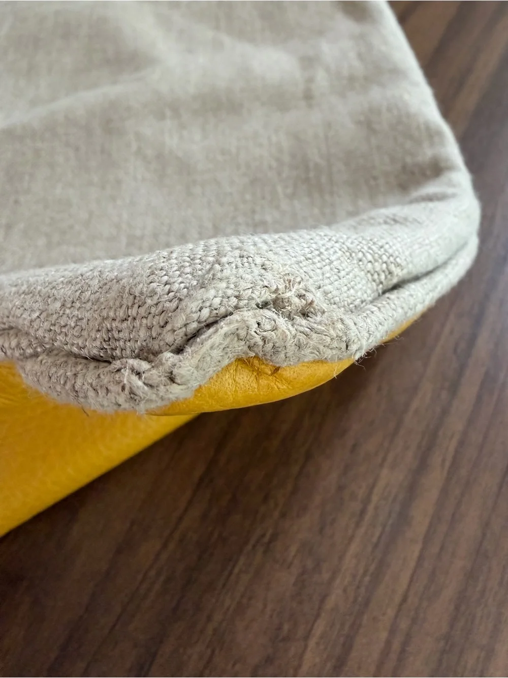 Serena & Lily Leather Linen Pillow Cover Mustard Yellow 12x18 Lumbar